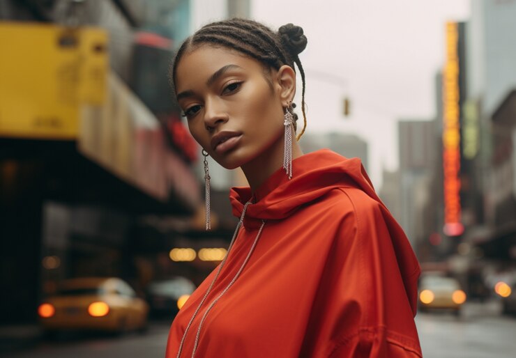 Image Of Woman In A Red Hoodie